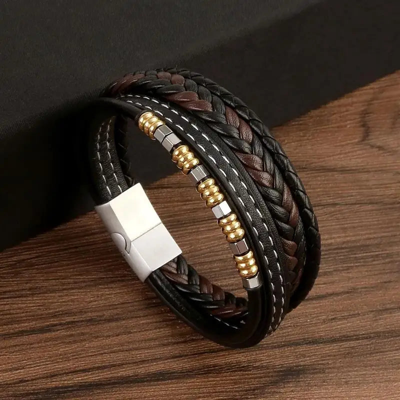 CowLost | badge-pass-holders-jiayiqi-stainless-steel-and-leather-bangle-bracelet-for-men |30