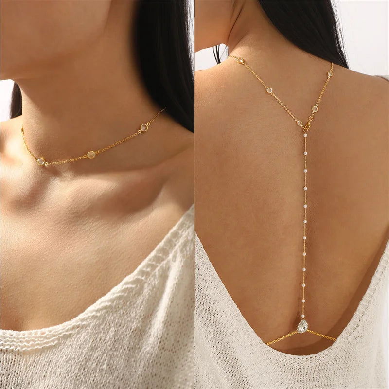 CowLost | new-crystal-zircon-pearl-back-drop-chain-necklace-for-women-elegant-long-backless-tassel |2