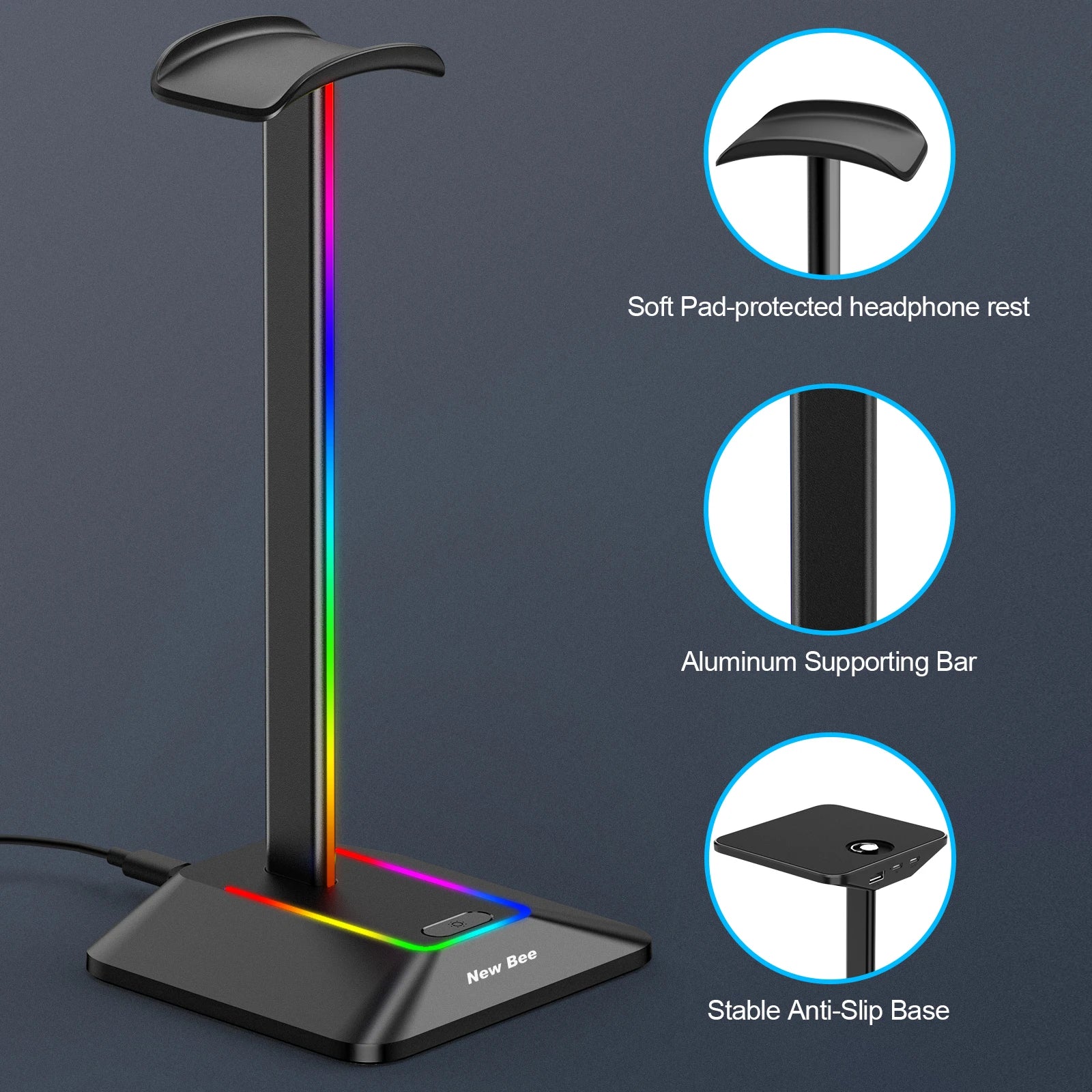 CowLost | mobile-phone-cases-new-bee-z8-rgb-headphone-stand-with-usb-ports |12