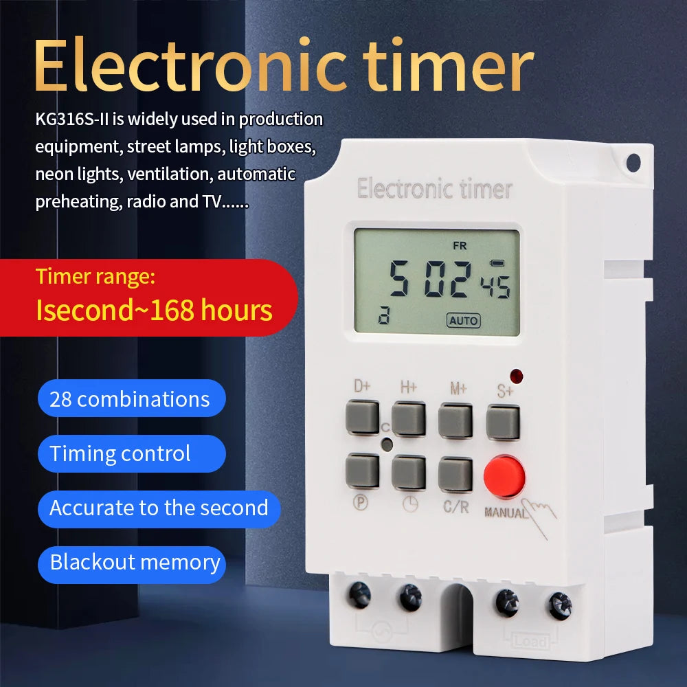 Digital 7-Day Programmable Timer Relay 220V 25/30A with Power Outage Memory