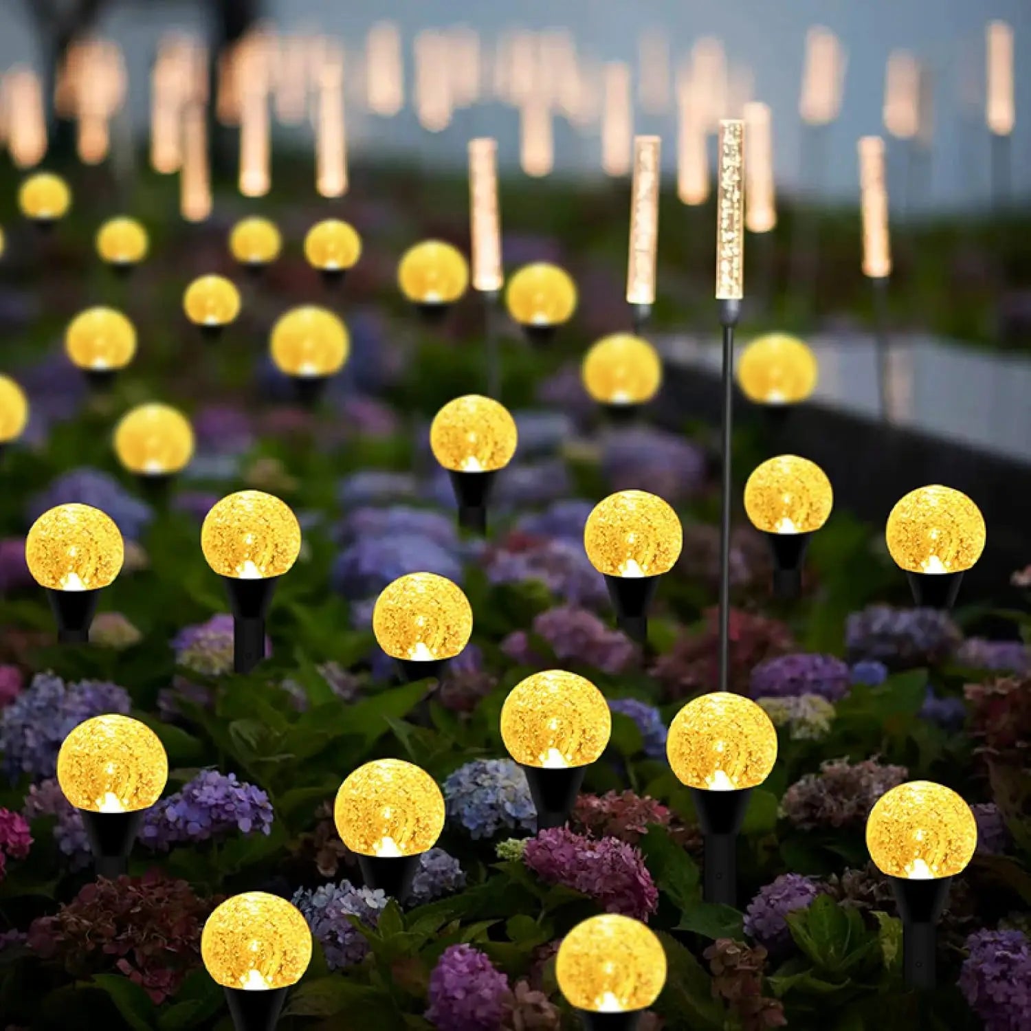 Solar Outdoor Fairy Lights Warm White LED Globe with 8 Modes Waterproof Stake Lamp for Yard Pathway