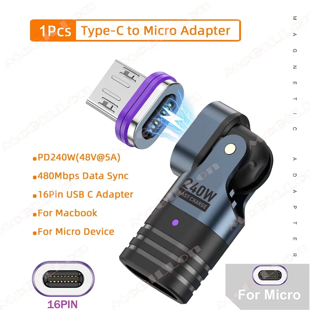 CowLost | 16pin-magnetic-otg-adapter-pd-240w-fast-charge-type-c-male-to-type-c-micro-ios-female-data-converter-for-iphone-macbook-laptop-1 |17