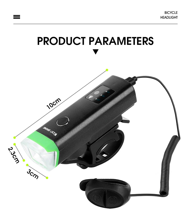 CowLost | west-biking-front-bicycle-light-usb-rechargeable-led-bike-light-waterproof-cycling-headlight-climbing-safety-flashlight-lamps |10