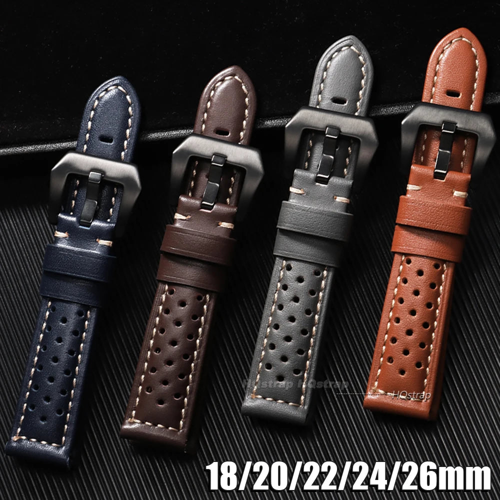 CowLost | product_id-vintage-handmade-breathable-leather-watch-strap-18-26mm-for-panerai-gray-black-brown-blue |7