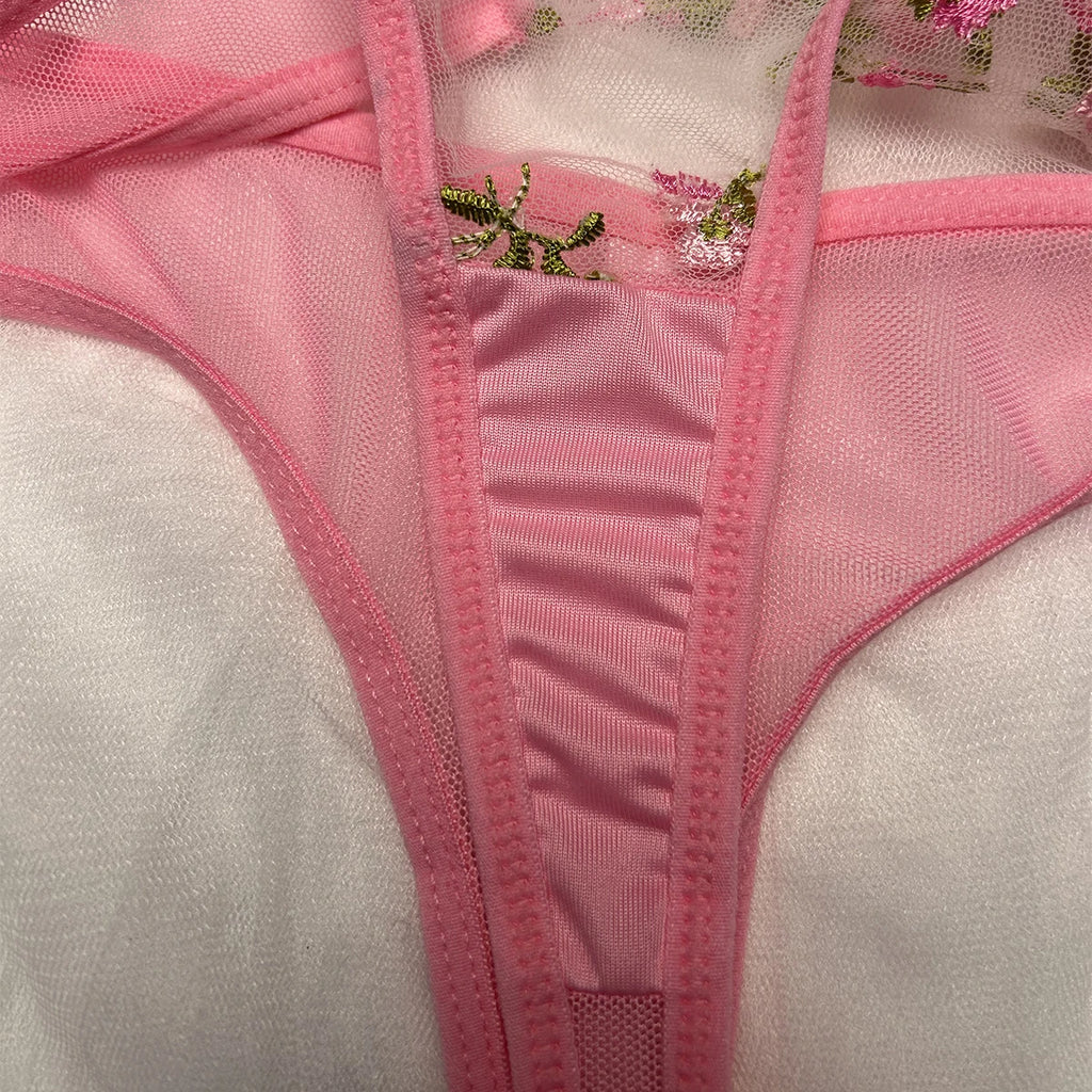CowLost | pink-sexy-lingerie-woman-lace-transparent-underwear-fairy-embroidery-brief-sets |6
