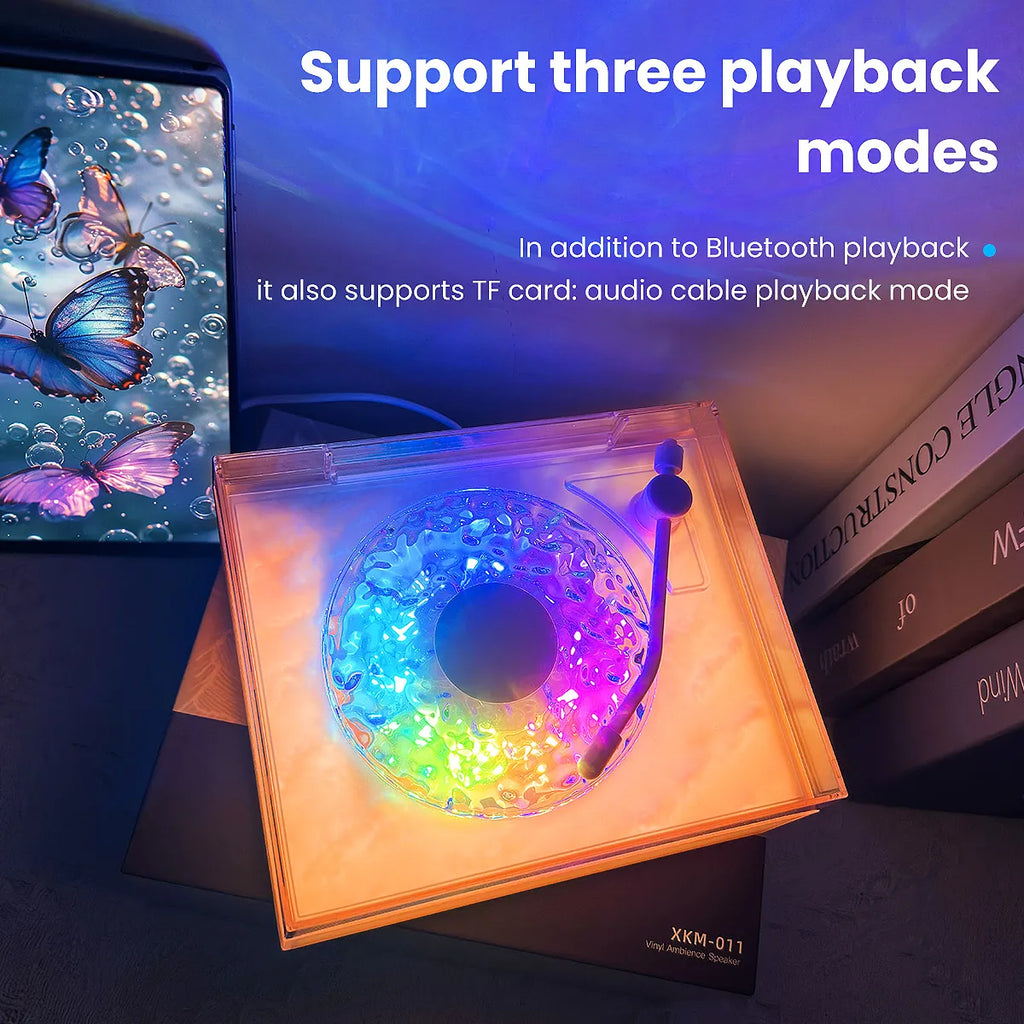 Water Ripple Bluetooth Speaker with Night Light and Three Playback Modes for Bedroom