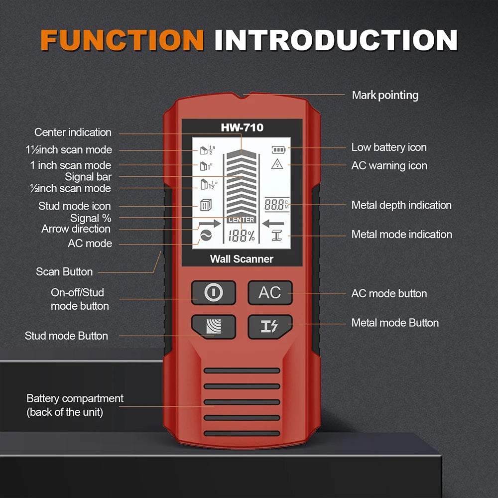 Multifunctional Handheld Wall Stud Finder Metal Detector with LCD for Home Use