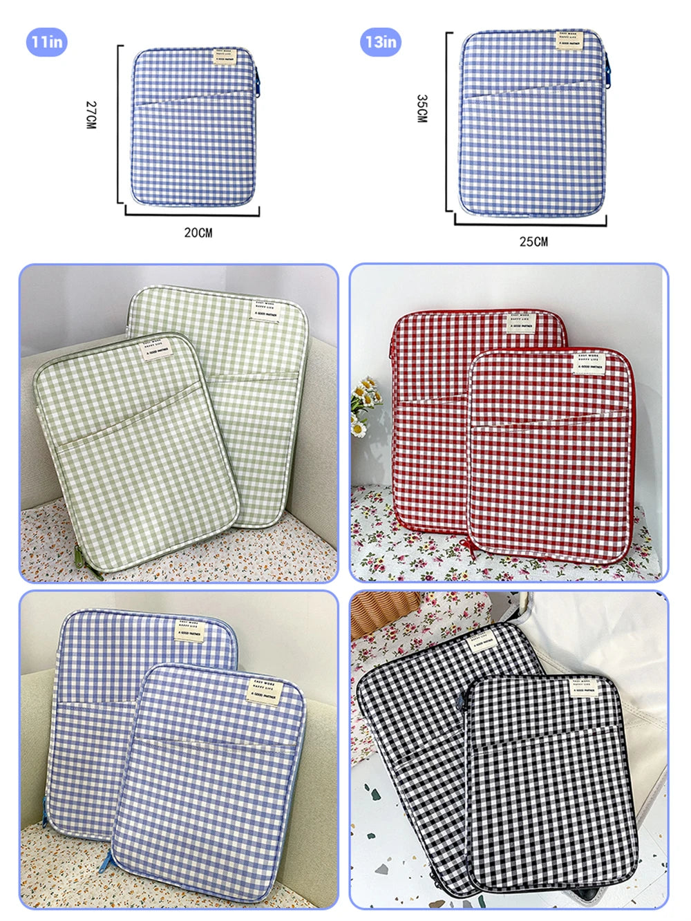 CowLost | grid-cases-tablet-sleeve-bag-7-9-12-9-inch-handbag-for-ipad-pro-samsung-xiaomi |7