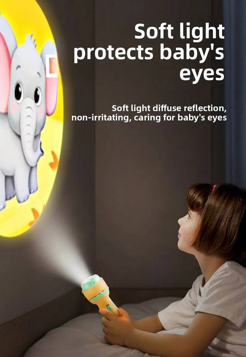 Christmas Cartoon Projection Flashlight Toy with 3-10 Cards for Kids Bedtime Stories
