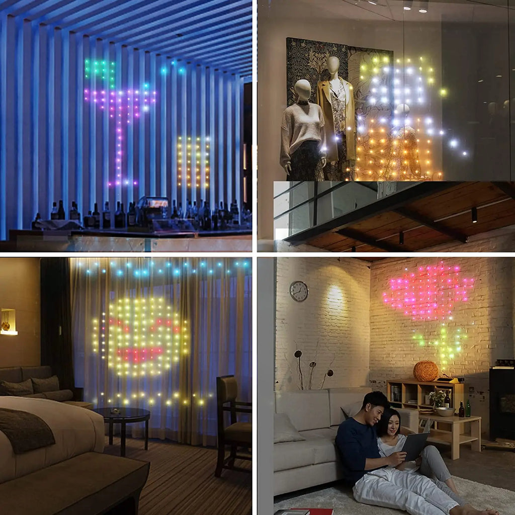 Programmable RGB Smart LED Window Curtain Lights with APP Remote and DIY Text Patterns