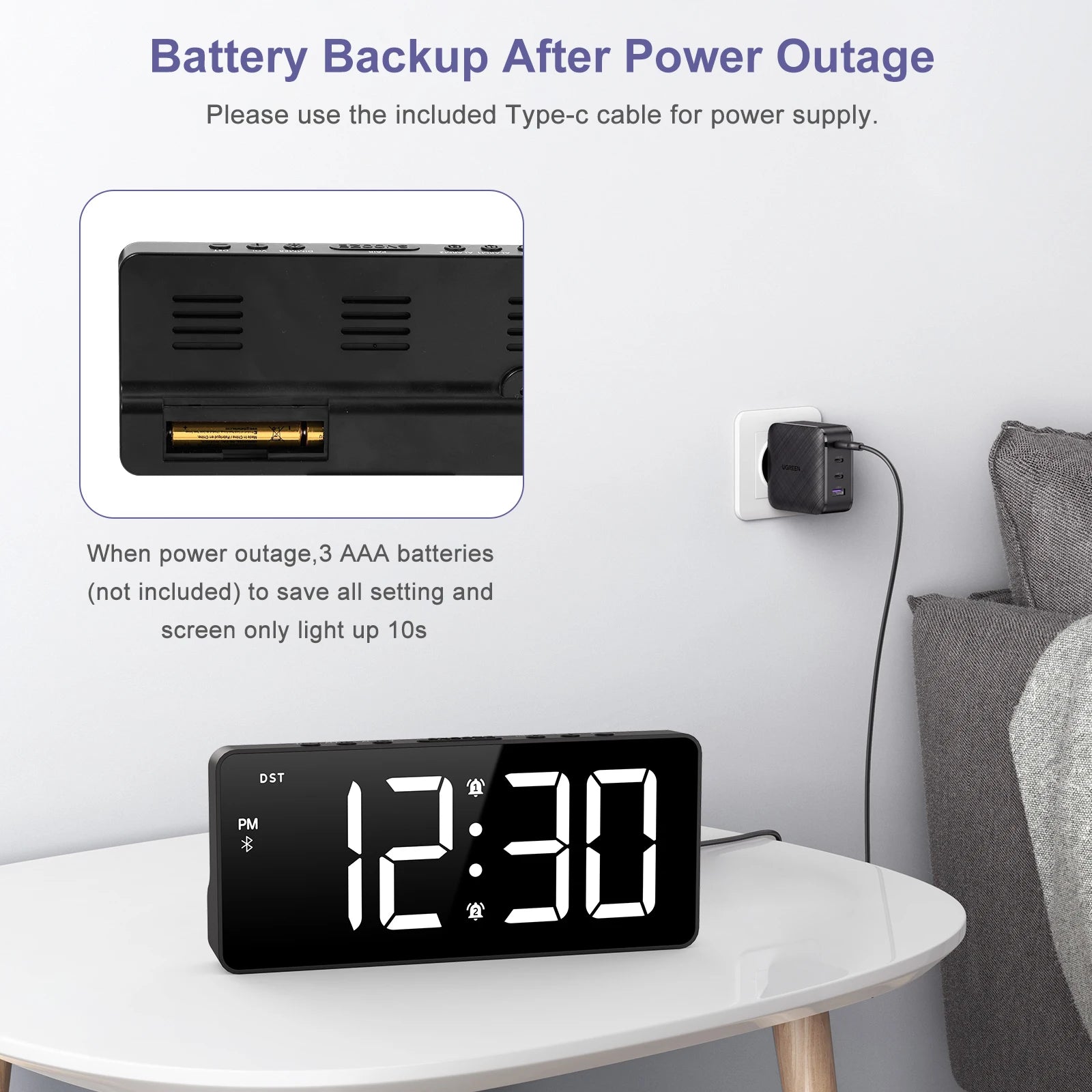 ORIA 7" LED Digital Alarm Clock with Bluetooth, Dual Alarm & 5 Brightness Levels for Home Office