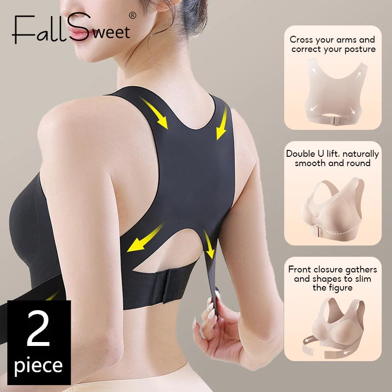 CowLost | product_id-fallsweet-womens-seamless-wireless-push-up-bra-with-cross-back-posture-support-1-2-pcs |1