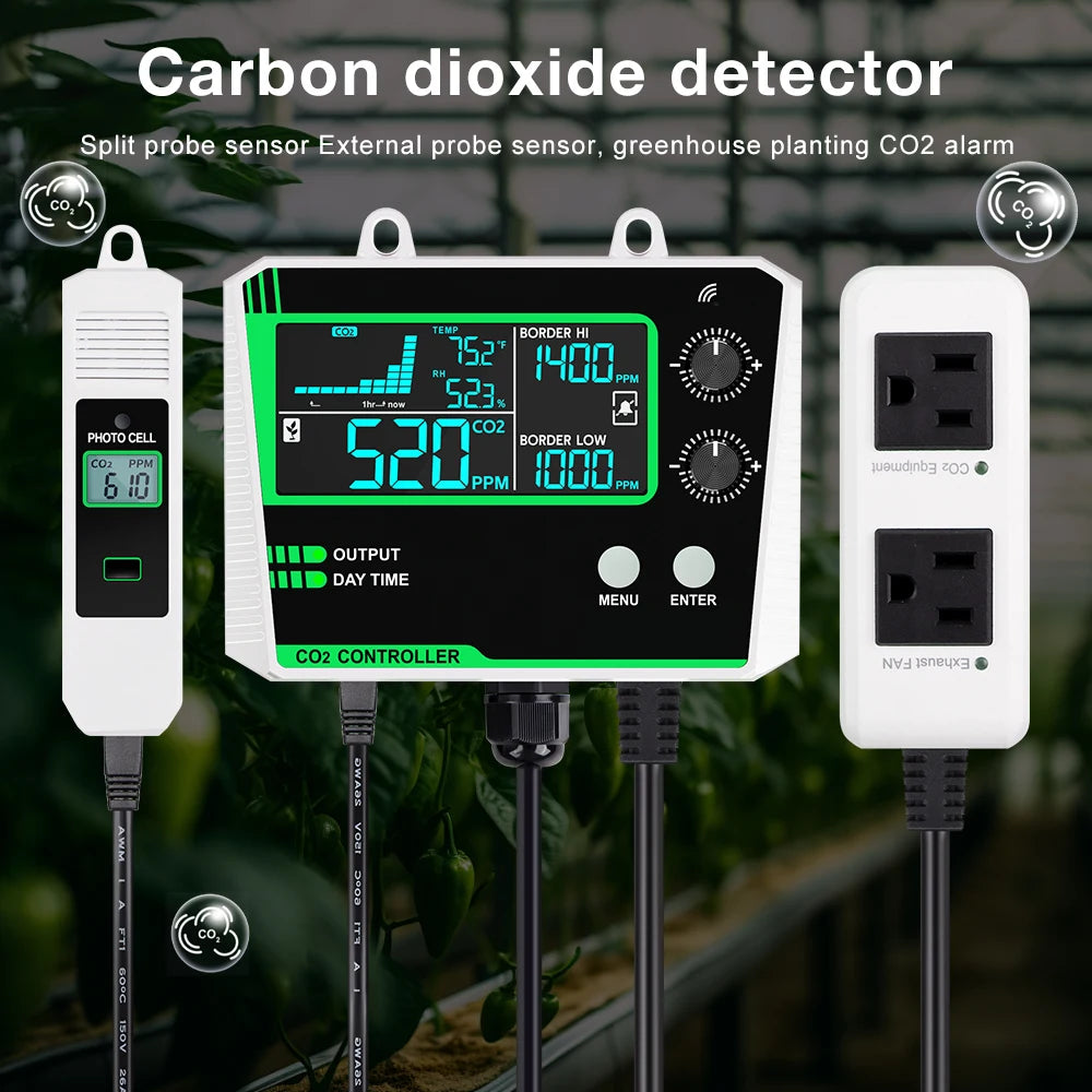 JUANJUAN CO2 Controller with LCD Display 0-5000ppm Carbon Dioxide Regulator for Greenhouse Air Quality Monitoring