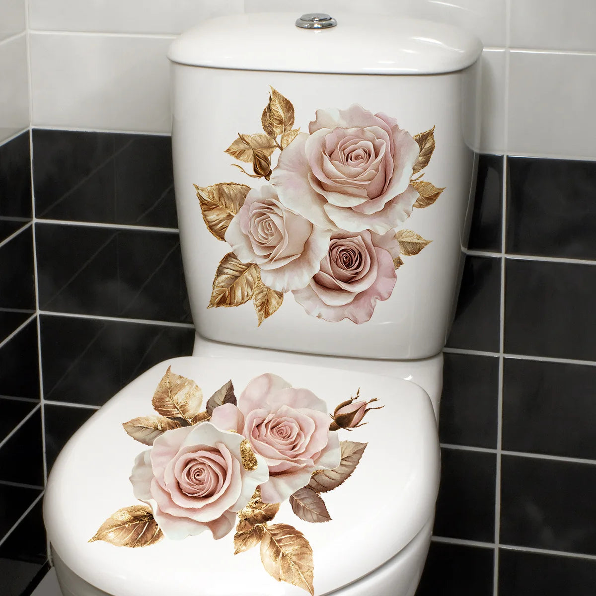 CowLost | beautiful-golden-flower-toilet-sticker-bathroom-toilet-cover-decorative |17
