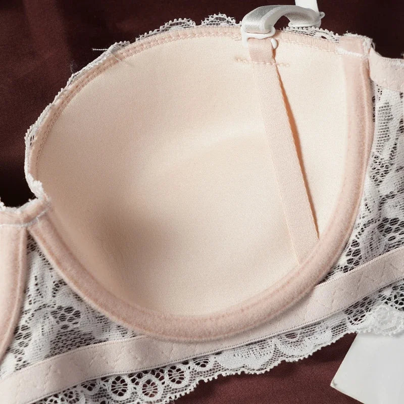 CowLost | black-lace-bra-women-small-chests-gathering-bralette-removable-shoulder-strap |14