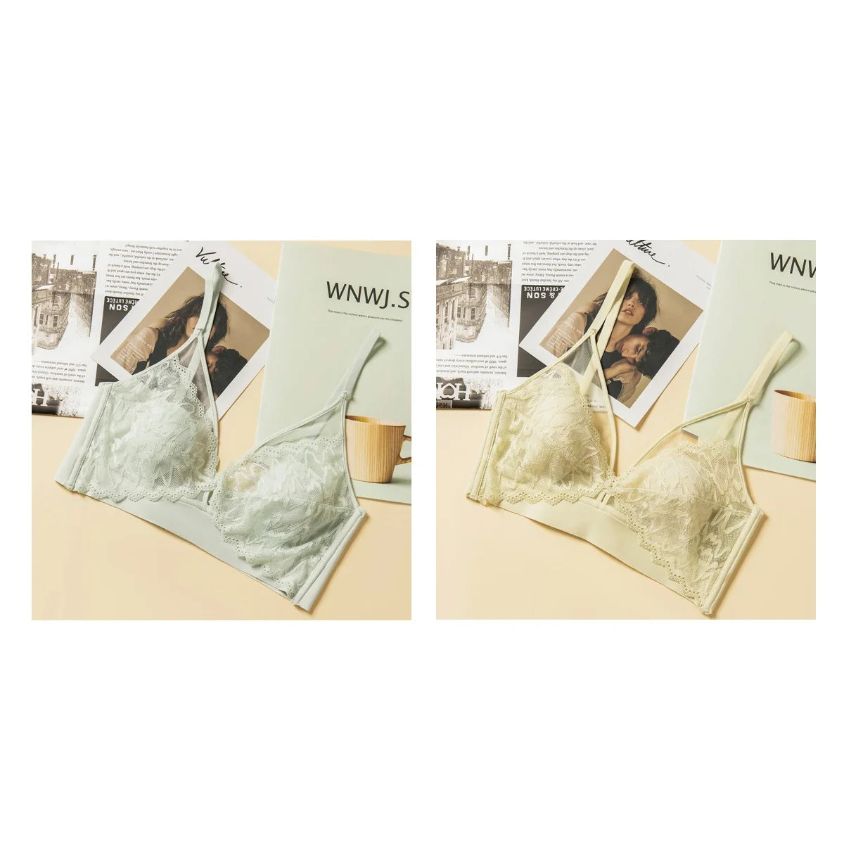 CowLost | product_id-2pcs-wireless-lace-push-up-v-neck-seamless-3-4-cup-bralette-set-for-women |19