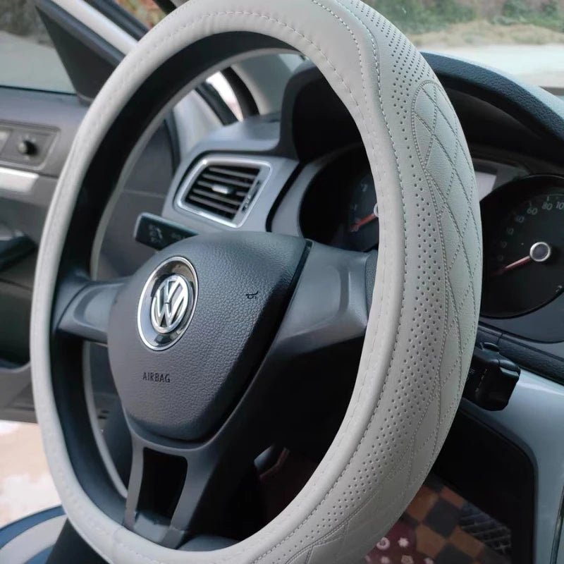 CowLost | napa-leather-perforated-patchwork-car-steering-wheel-cover |1