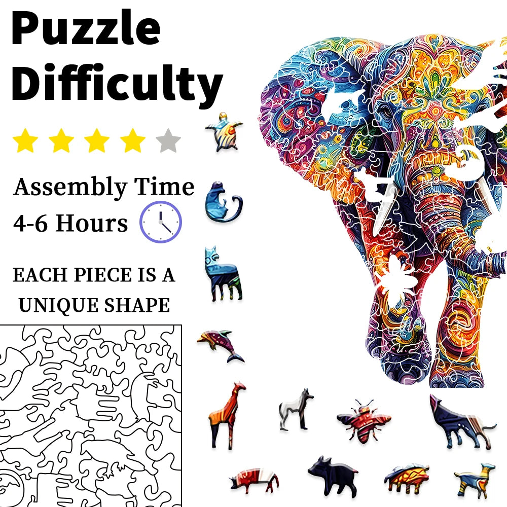 CowLost | product_id-colorful-elephant-shaped-wooden-jigsaw-puzzle-with-decorative-art-design |5