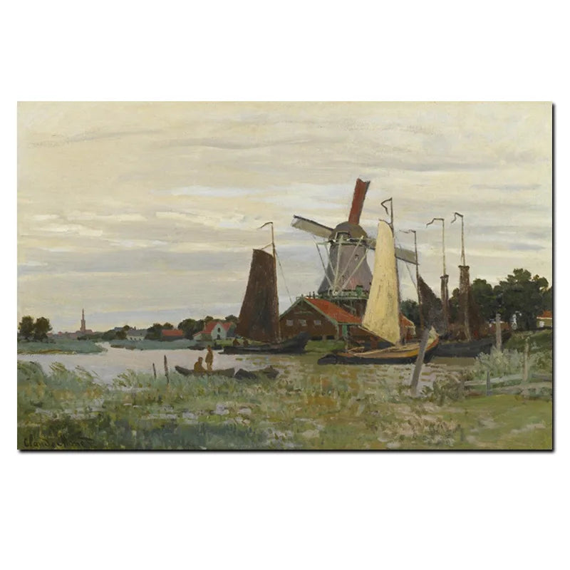 CowLost | hd-print-claude-monet-windmill-at-zaandam-impressionist-landscape-oil-painting-on-canvas |3