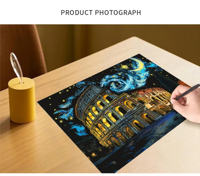 CowLost | product_id-4pcs-a3-diy-scratch-painting-set-colosseum-forbidden-city-cherry-blossom-castle-night-view |15
