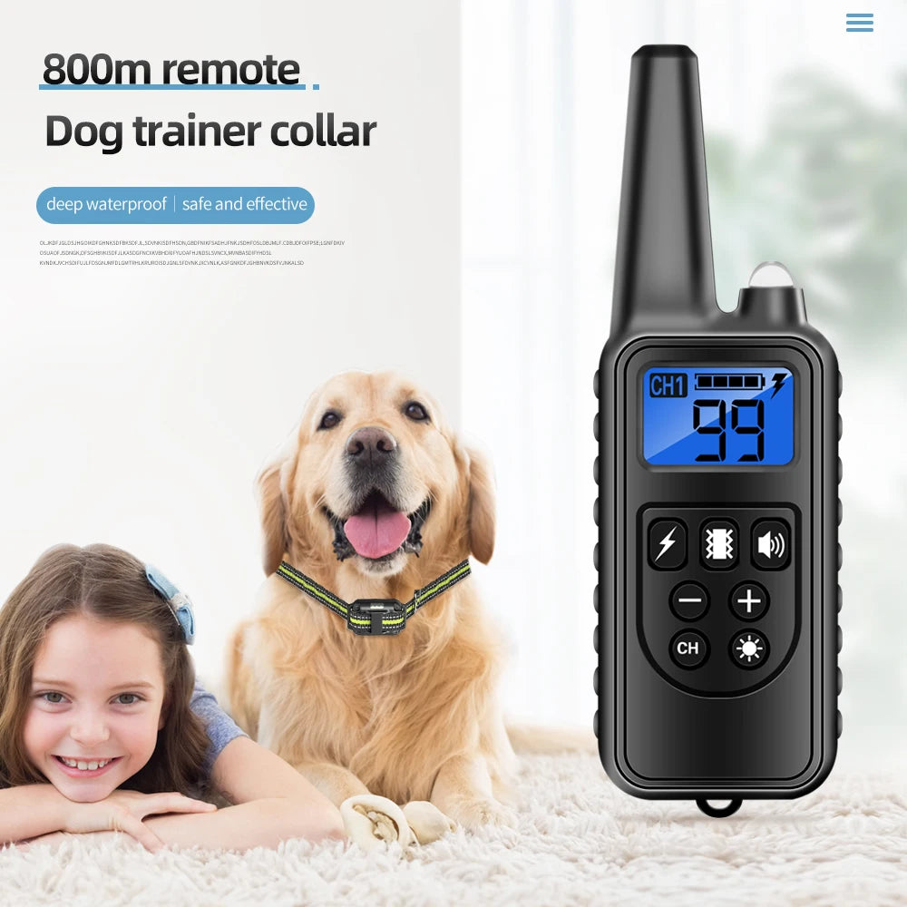 800m Waterproof Rechargeable Electronic Dog Training Collar with Nylon Rope Stop Barking