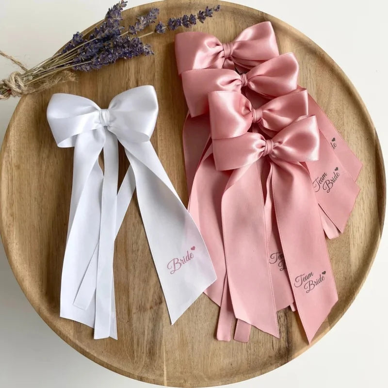 CowLost | 1pcs-pink-white-team-bride-to-be-bow-headband-satin-ribbon-wedding |10