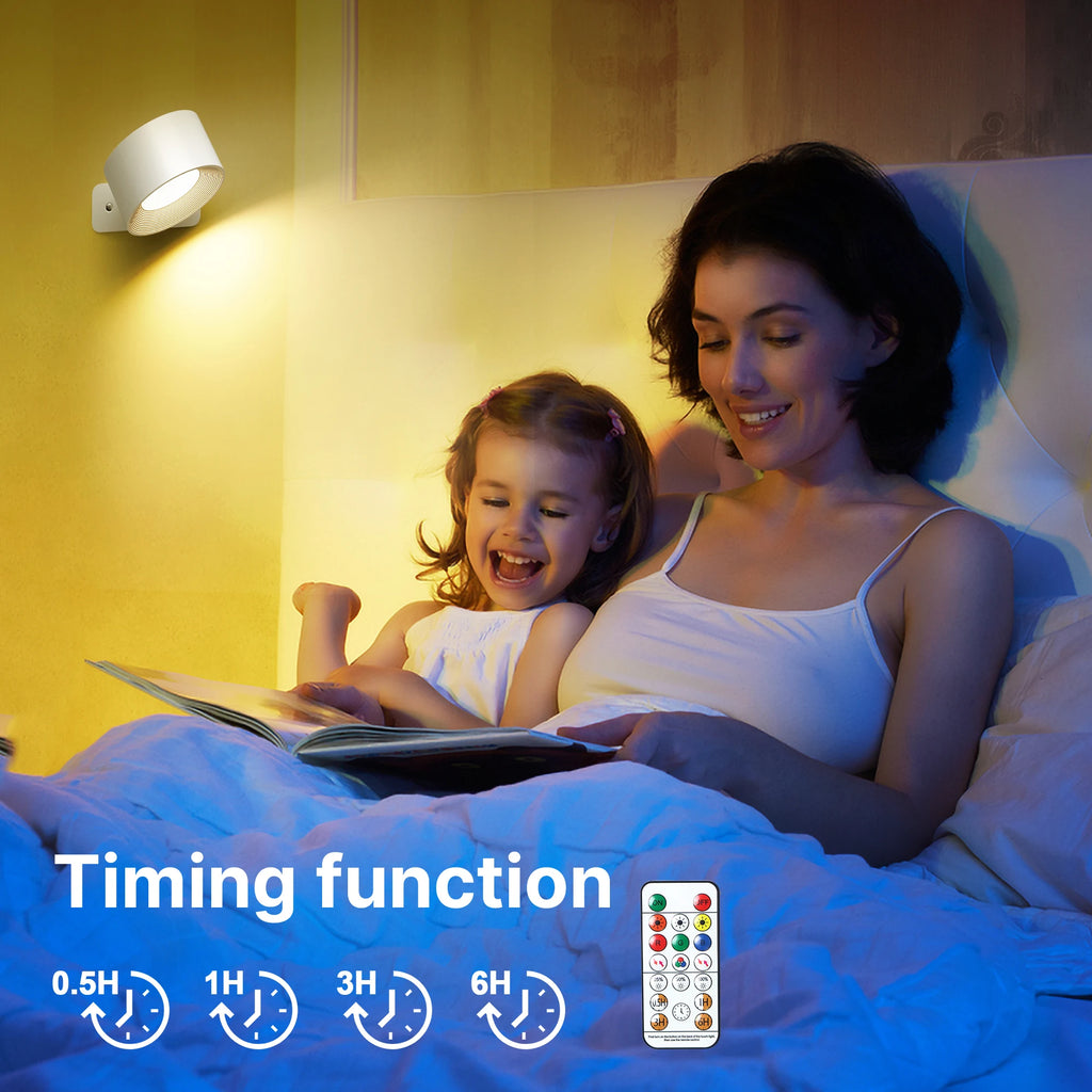 RGB Wall Lights with Remote, 19 Colors, 360° Rotation, 2000mAh Battery, Dimmable Touch Control for Bedroom