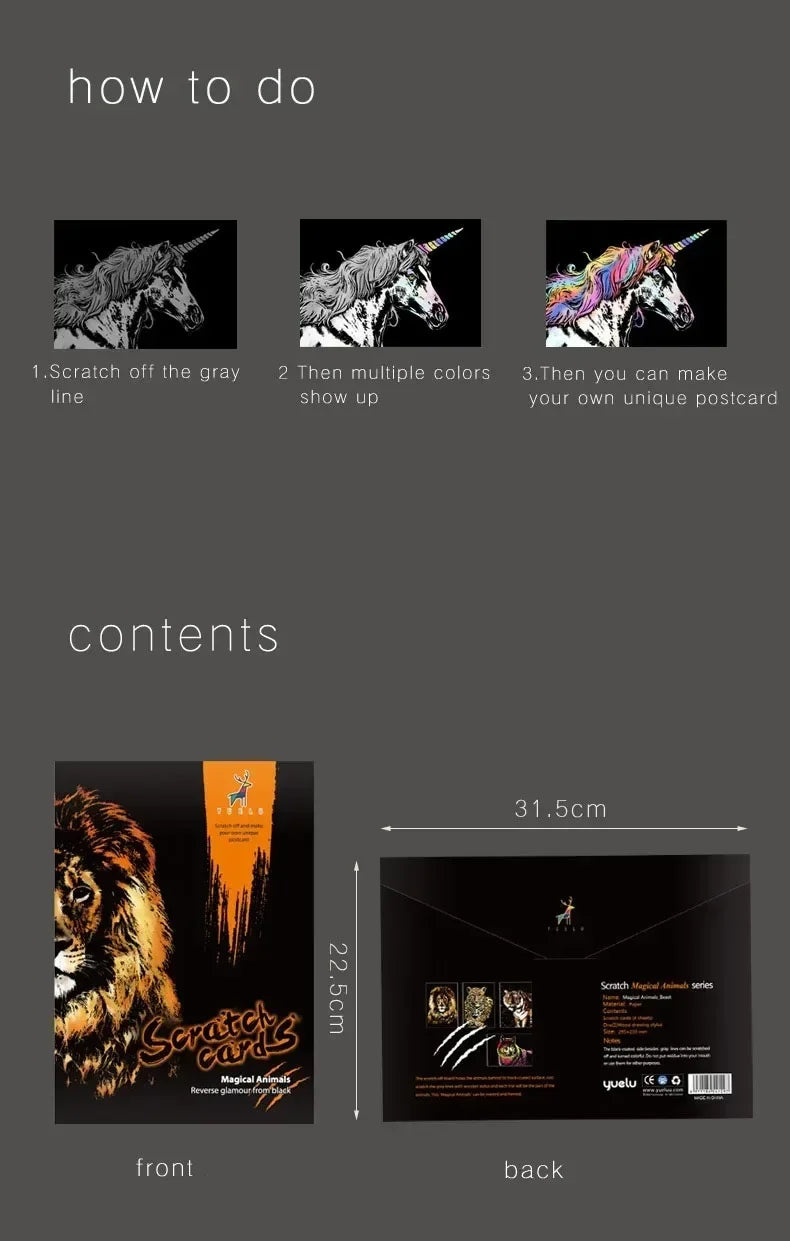 CowLost | product_id-4-pcs-a4-diy-scratch-painting-set-with-cartoon-animals-night-view-designs |10