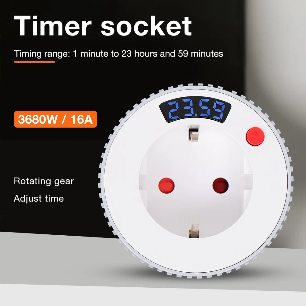 12/24H Countdown Timer Socket EU Plug 16A 230V Scheduled Charging Switch for Lighting