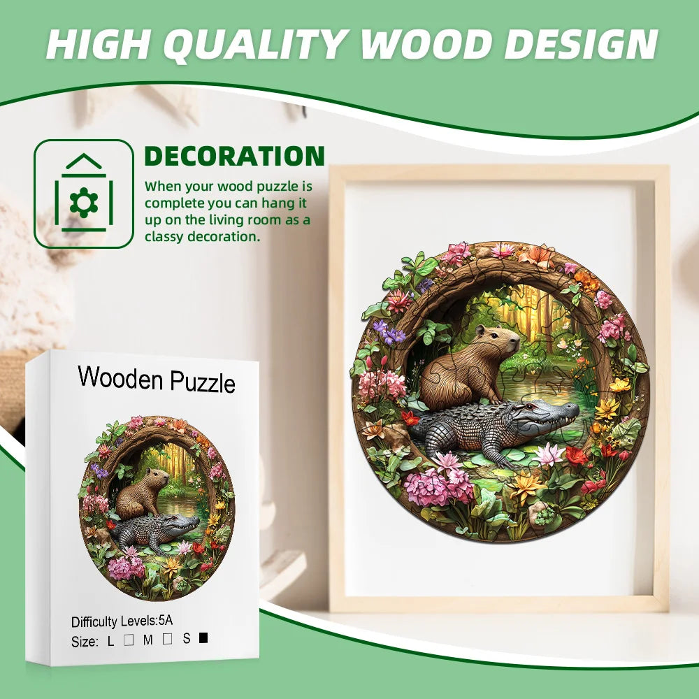 CowLost | premium-capybara-crocodile-wooden-jigsaw-puzzle-irregular-animal-shaped-pieces-5a-difficulty-waterproof-family-interactive |6