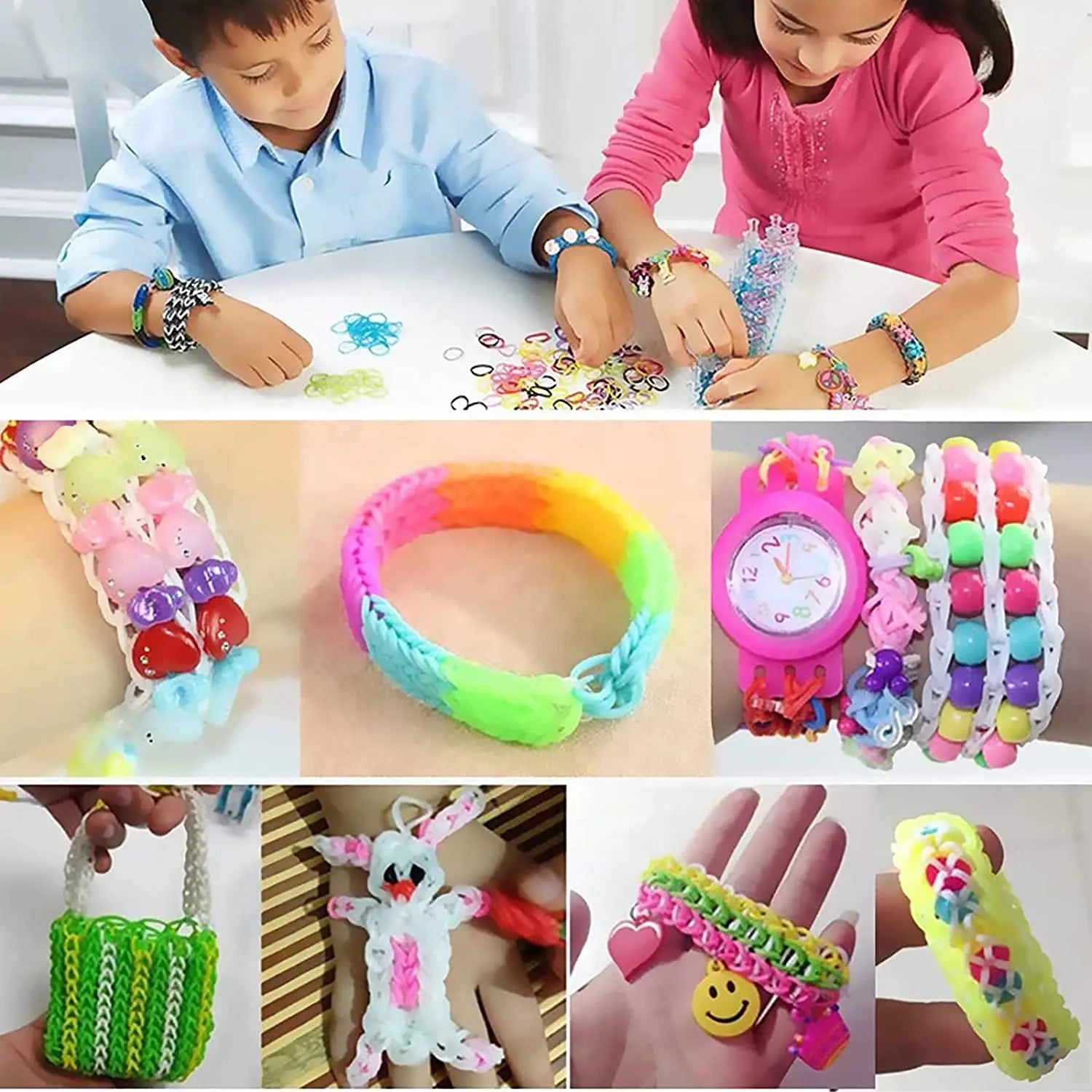 600pcs Colorful Loom Bands Set 12 Colors DIY Bracelet Making Kit Gift for Kids