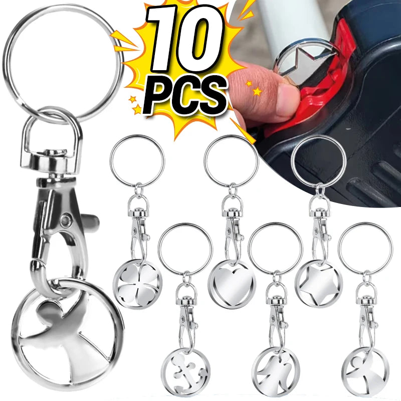 1/10PCS Stainless Steel Shopping Cart Token Keychains Portable Trolley Coin Removers