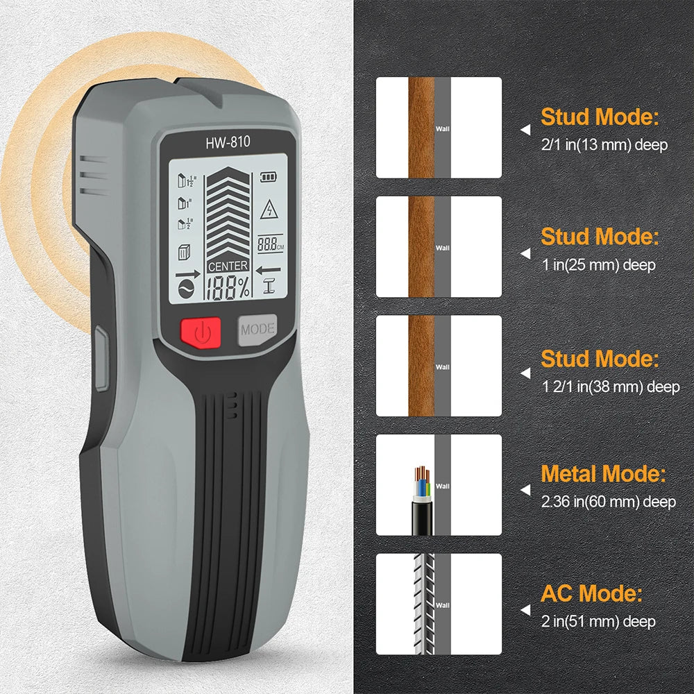 Handheld 6-in-1 Metal Detector Wall Stud Finder Digital Scanner with LCD Display