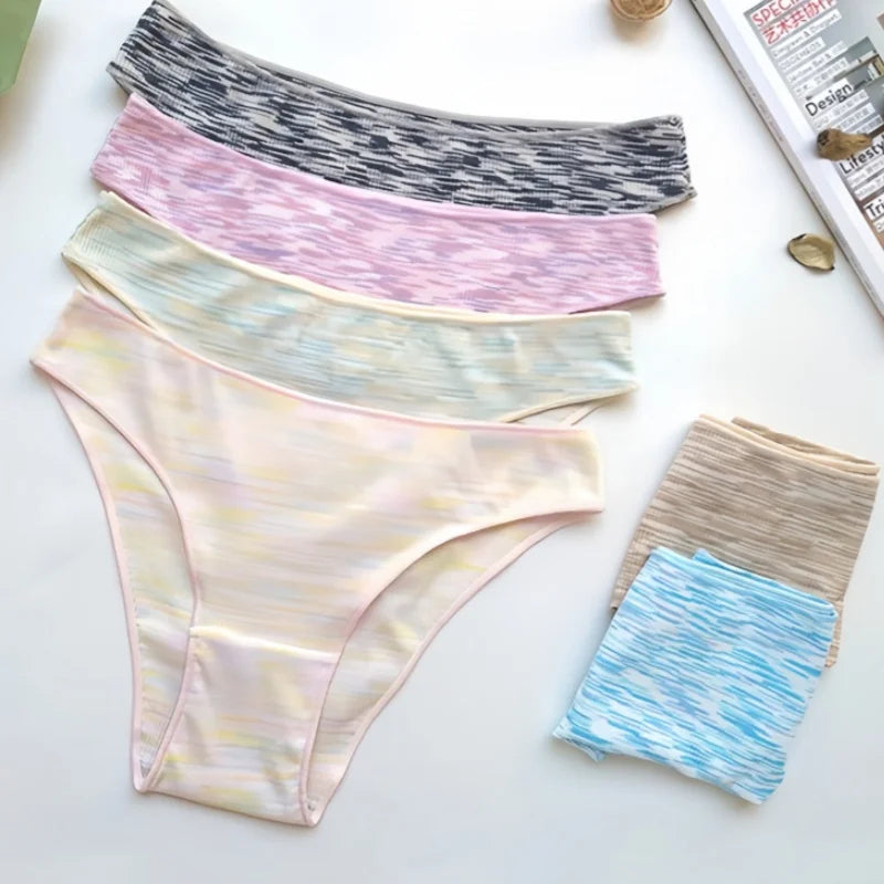 CowLost | 4pcs-set-womens-panties-low-rise-briefs-stretch-underwear-female-underpants-colorful-striped-panties-comfort-lingerie-s-xl |6