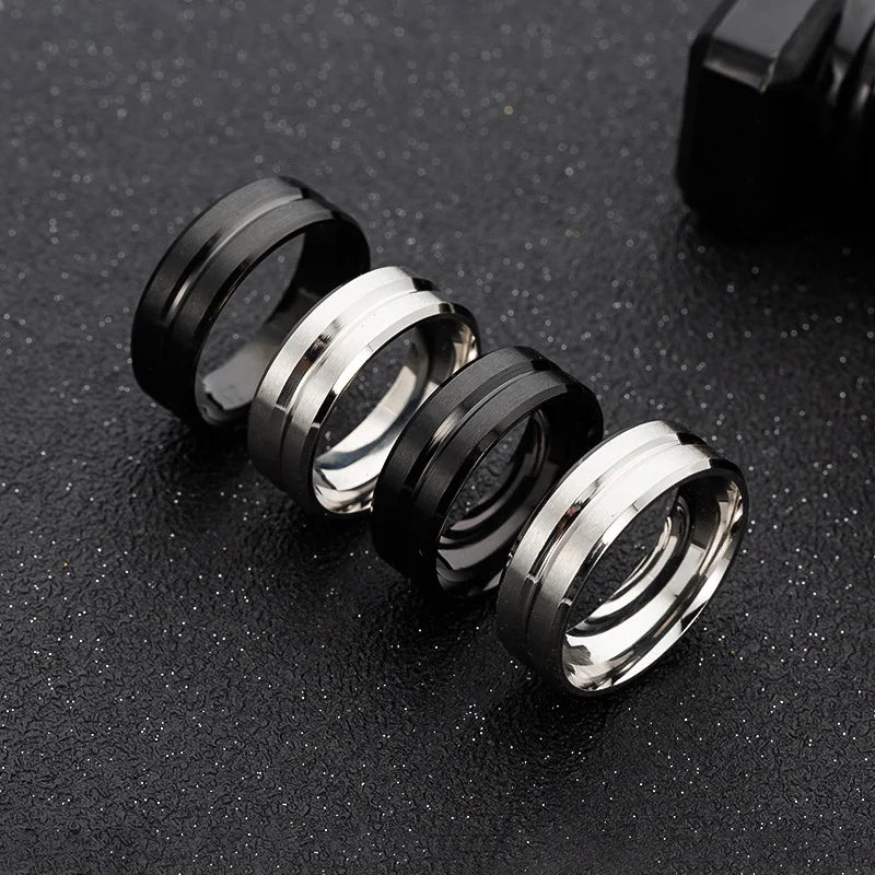 Titanium Steel Frosted Middle Groove Ring Adjustable Size 5-14 Unisex Jewelry Gift