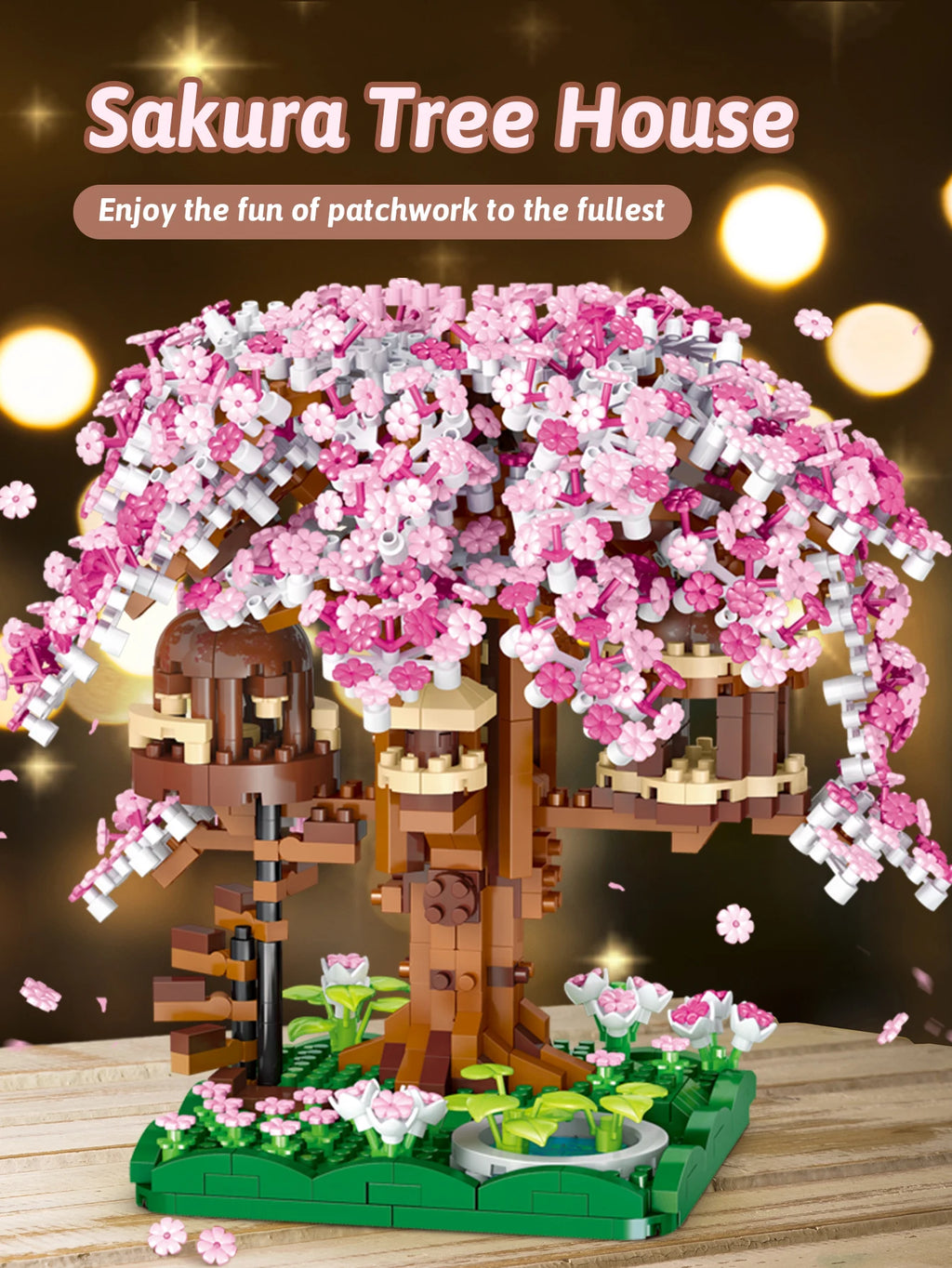 CowLost | product_id-pink-cherry-blossom-rainbow-treehouse-building-block-toy-for-parent-child-assembly |6