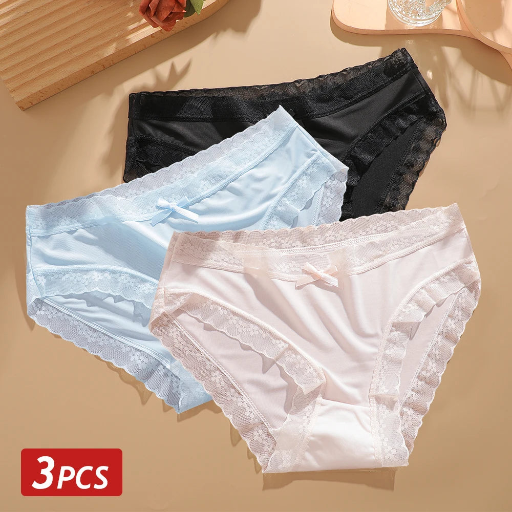 CowLost | activewear-pants-3pcs-seamless-ice-silk-lace-panties-set |44