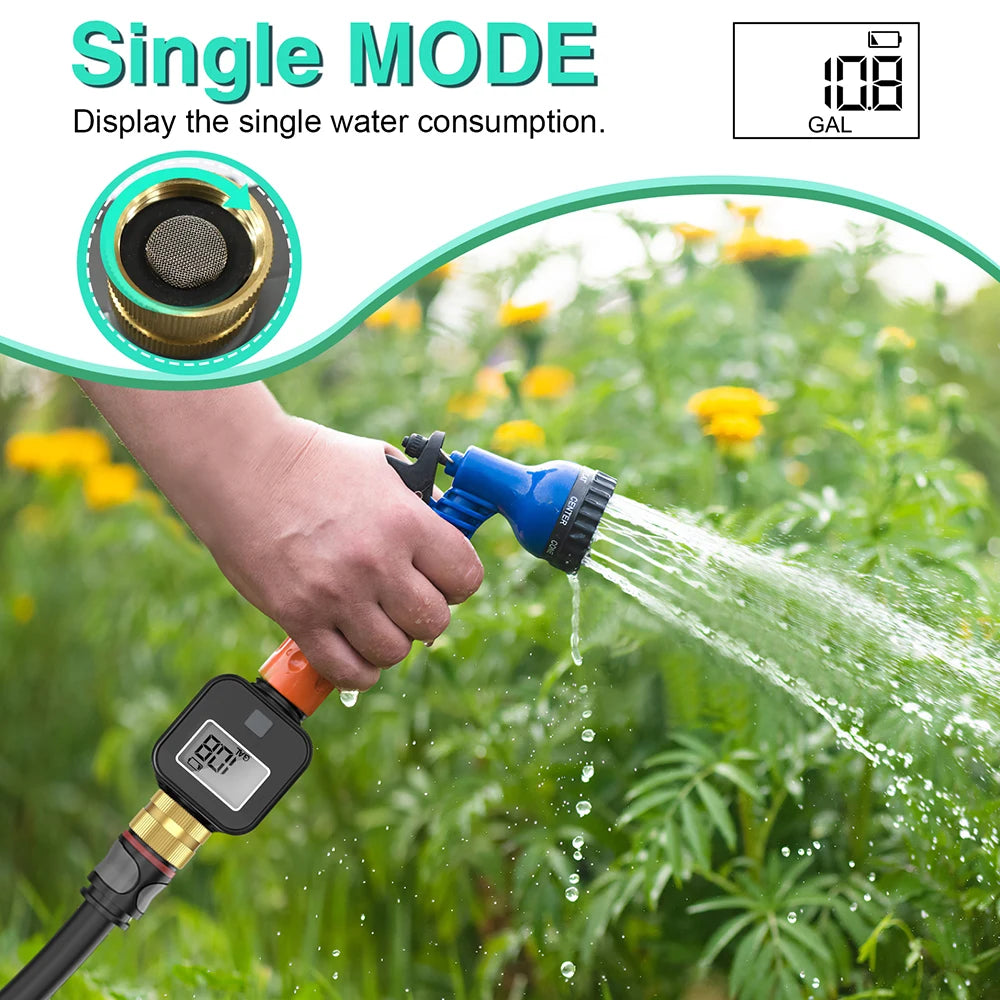 Waterproof 3/4" LCD Water Flow Meter for Irrigation Faucet Hose Sprinkler Outdoor Use