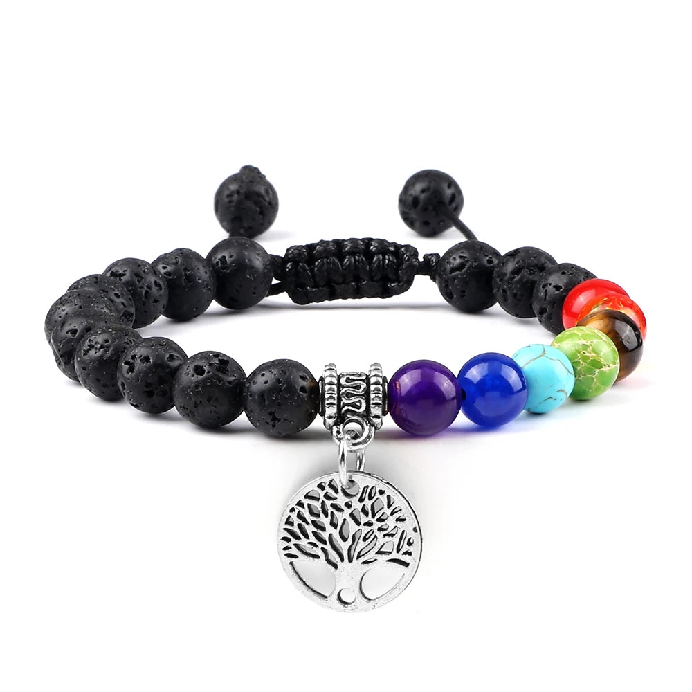 CowLost | badge-pass-holders-mens-natural-volcanic-rock-7-chakra-healing-bracelet |44