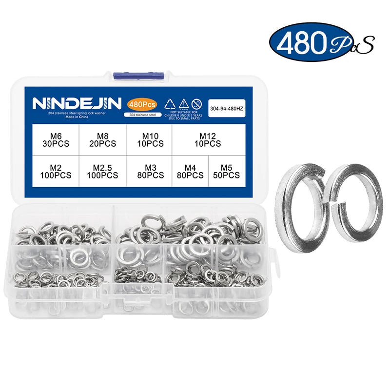 CowLost | 300-480pcs-lock-washers-set-stainless-steel-black-carbon-steel |12