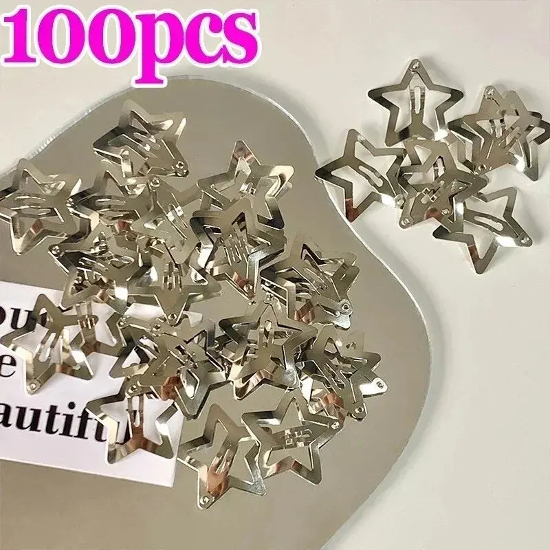 10/25/50/100/200pcs Sliver Y2K Star BB Hair Clips for Girls