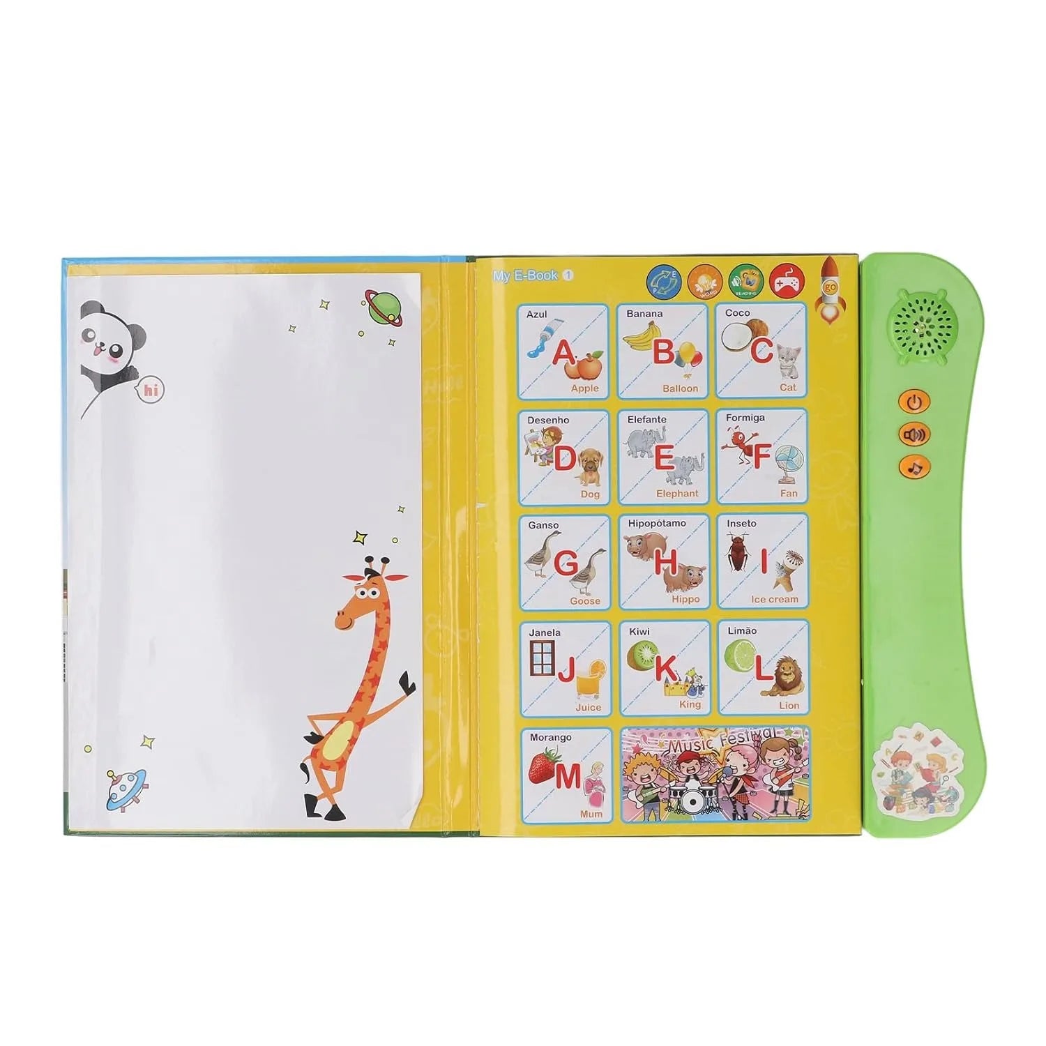 Portuguese English Bilingual Sound Book for Children Alphabet Numbers Animals Fruit Vegetables Educational