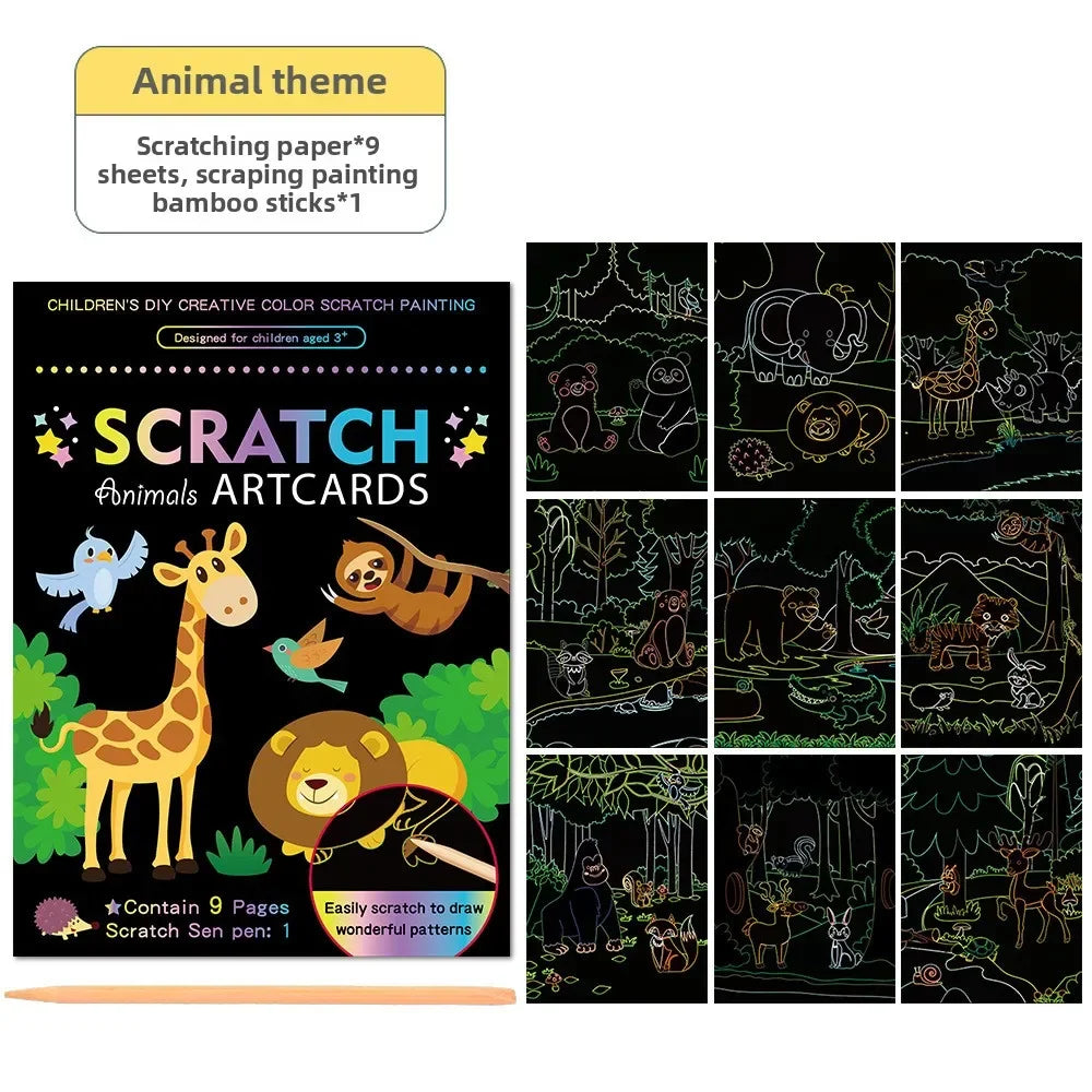 CowLost | product_id-9pcs-magic-rainbow-scratch-art-painting-kit-cartoon-animal-diy-educational-toy |14