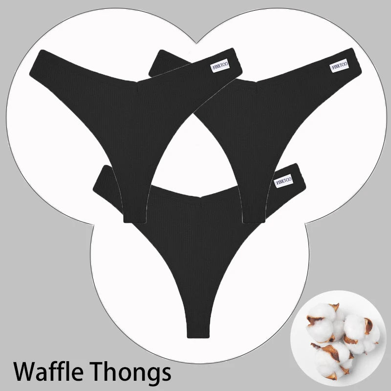CowLost | activewear-pants-3pcs-cotton-waffle-women-s-sexy-thong-panties-set |39