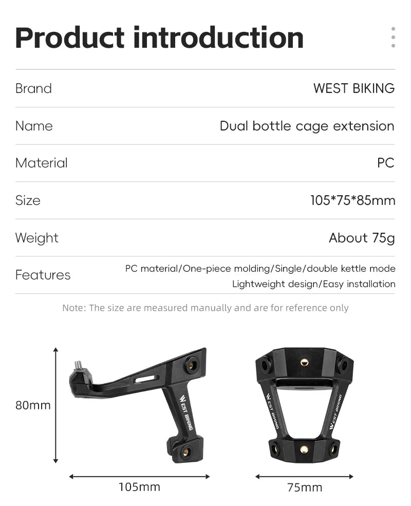 CowLost | west-biking-bicycle-water-bottle-cage-extension-mount-for-bike-saddle-single-double-bottles-holder-mtb-road-bike-accessories |8
