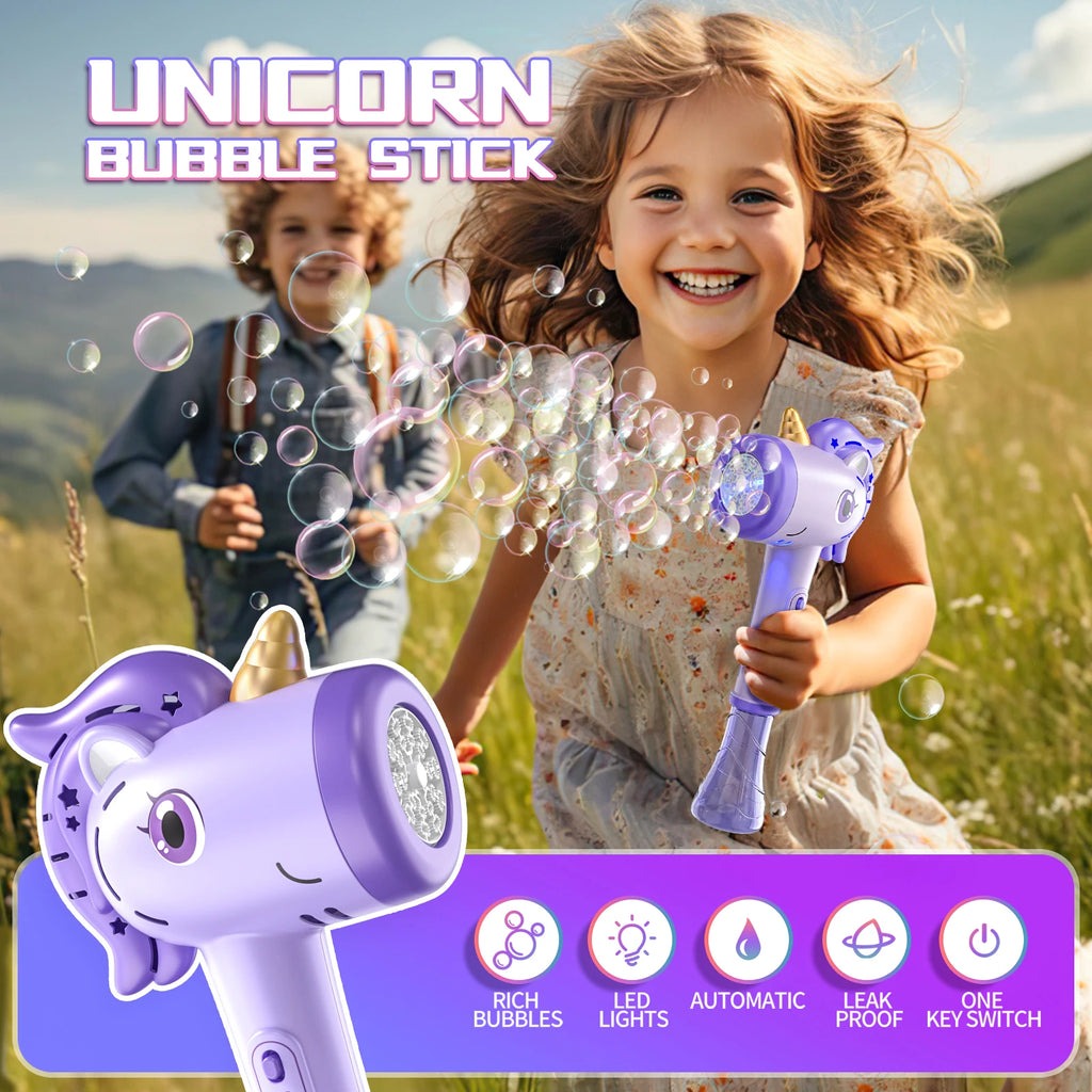 Cartoon Unicorn Automatic Bubble Machine Handheld Bubble Gun with Lights Outdoor Toy