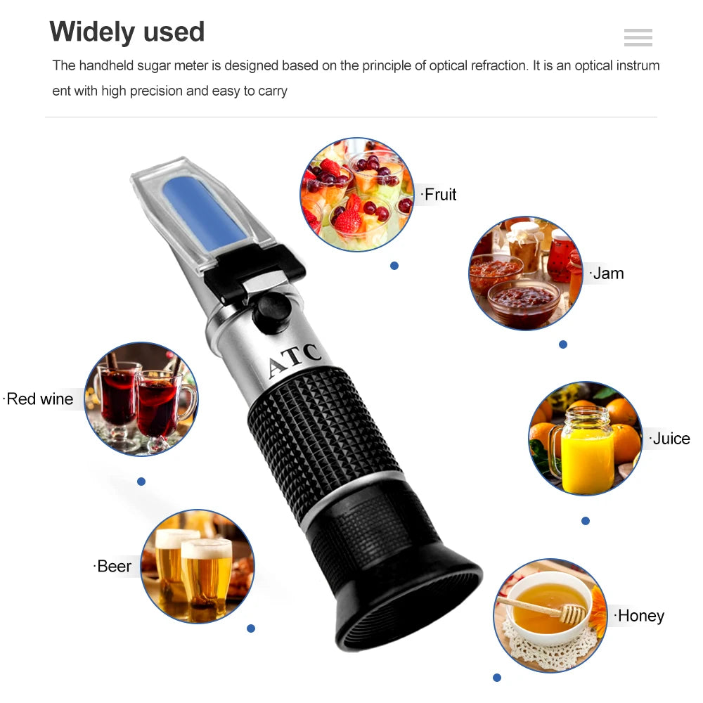 Handheld Alcohol & Sugar Refractometer Tester 0-25% Alcohol 0-40% Brix Wine Beer Meter
