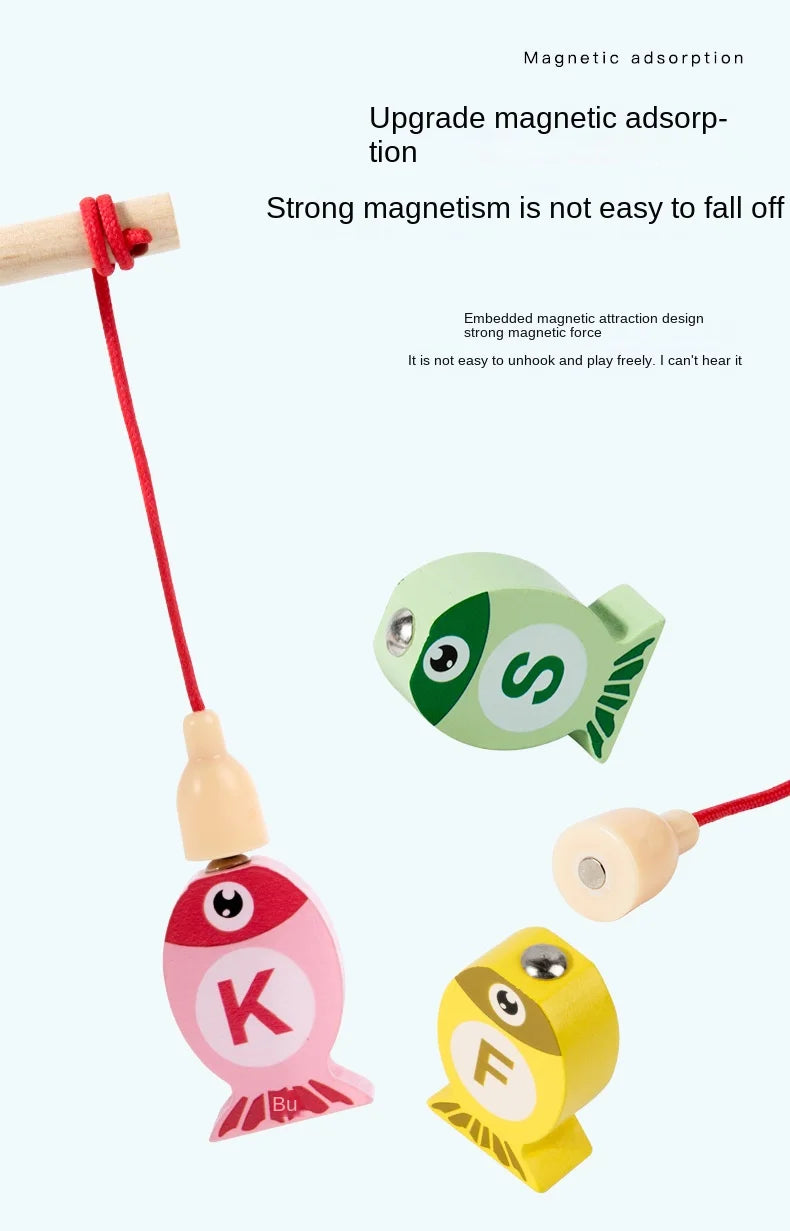 Kids Wooden Fishing Game Educational Alphabet Numeric Cognitive Toy with Magnet