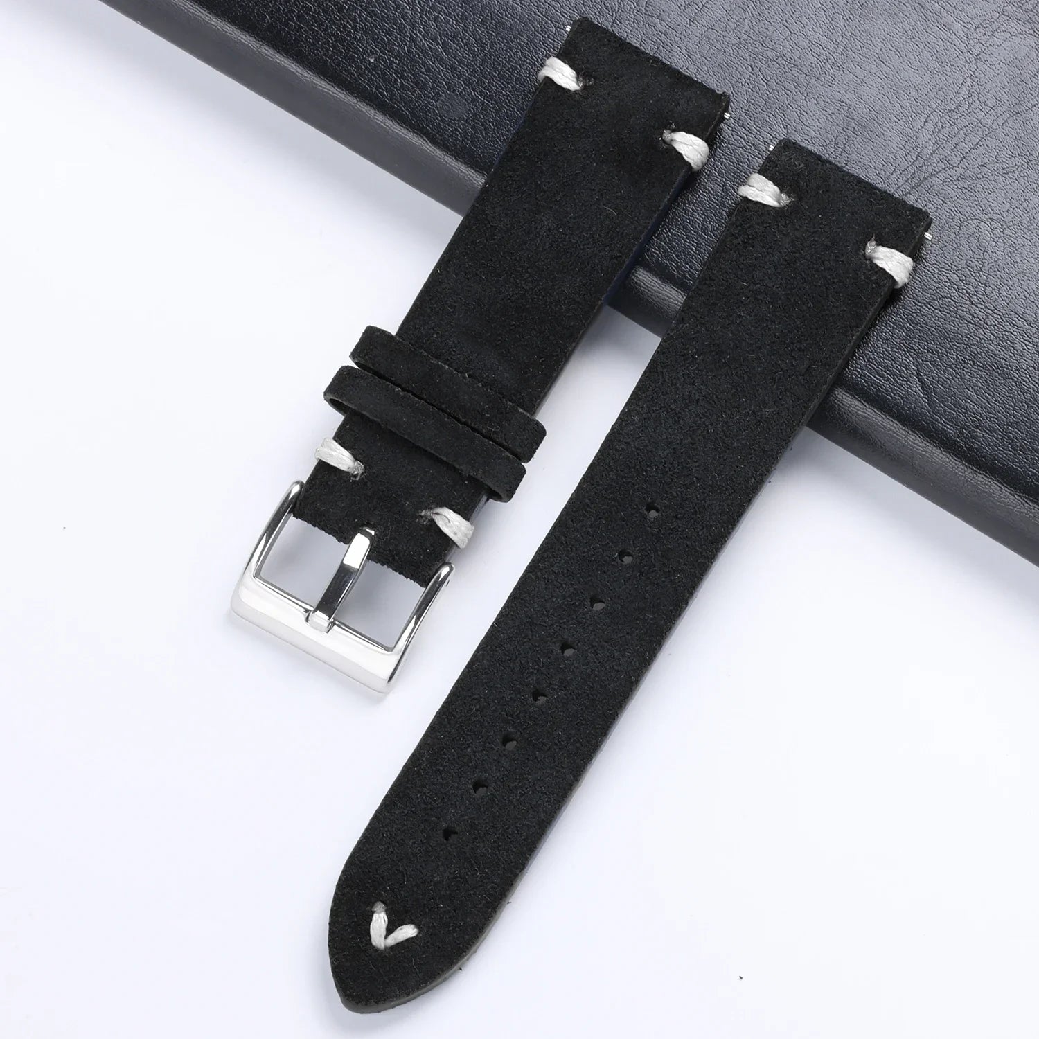 CowLost | product_id-hqstrap-grey-vintage-suede-leather-watch-strap-18-22mm-handmade-stitching-universal-replacement |24