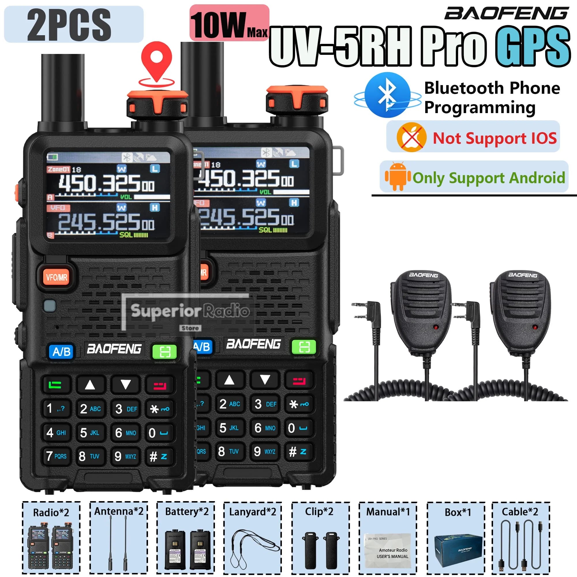 CowLost | mobile-phone-cases-baofeng-uv-5rh-pro-gps-walkie-talkie-10w-2-4pcs-bluetooth-usb-c-charging |12